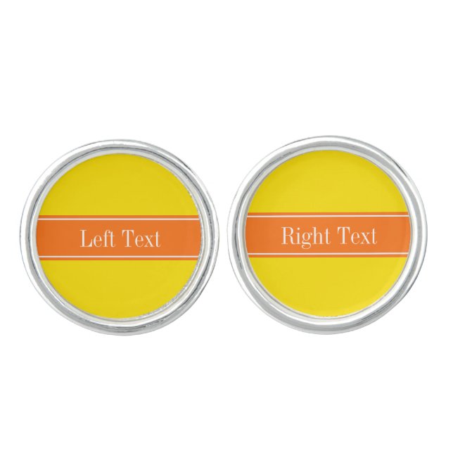 Solid Yellow, Pumpkin Orange Ribbon Name Monogram Cufflinks (Front)