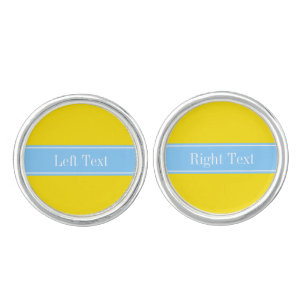 Solid Yellow, Sky Blue Ribbon Name Monogram Cufflinks