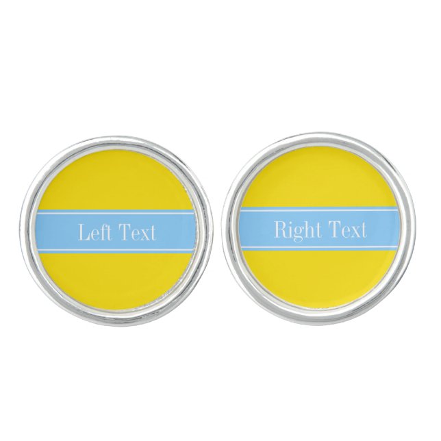 Solid Yellow, Sky Blue Ribbon Name Monogram Cufflinks (Front)