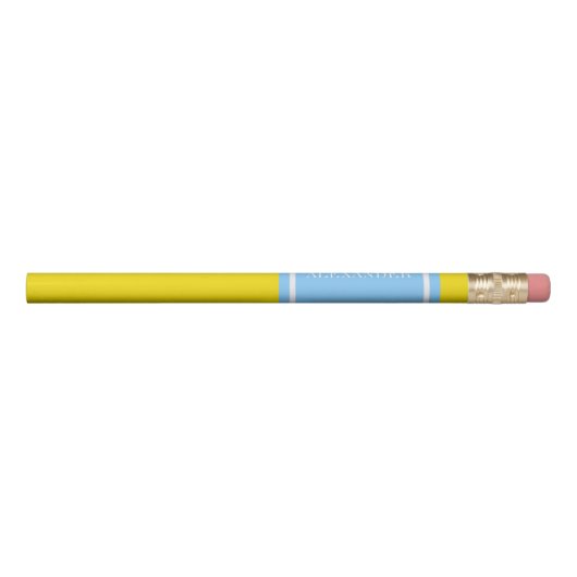 Solid Yellow, Sky Blue Ribbon Name Monogram Pencil (Rotated 90)