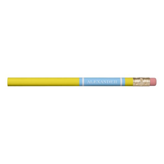 Solid Yellow, Sky Blue Ribbon Name Monogram Pencil (Front)