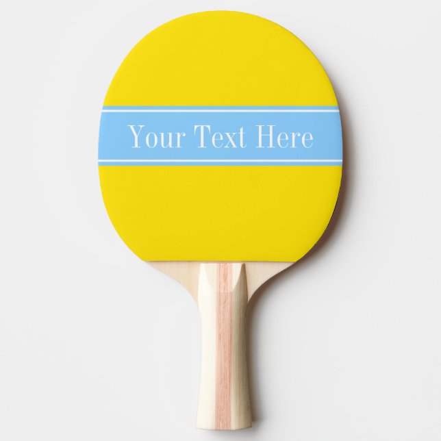 Solid Yellow, Sky Blue Ribbon Name Monogram Ping-Pong Paddle (Front)