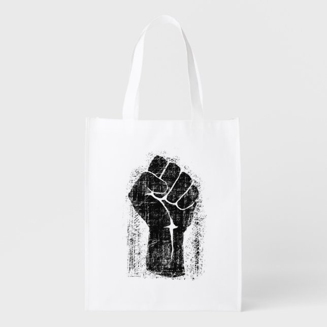 Solidarity Fist Grunge Distressed Style Reusable Grocery Bag (Front)