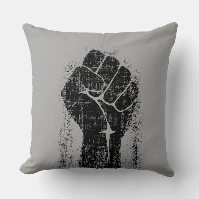 Solidarity Fist Grunge Distressed Style Throw Pillow (Front)
