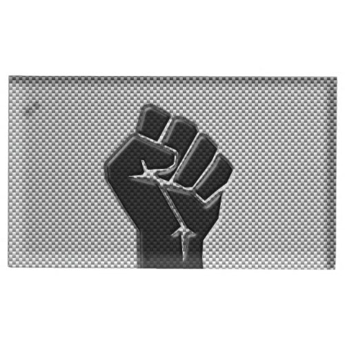 Solidarity Fist in Carbon Fiber Print Style Table Number Holder