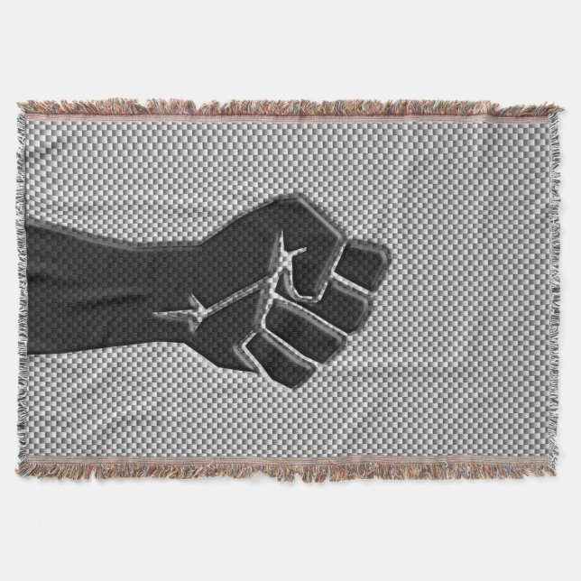 Solidarity Fist in Carbon Fiber Print Style Throw Blanket (Front)