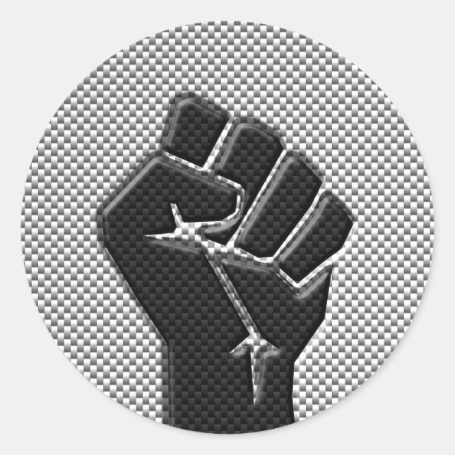 Solidarity Fist in Carbon Fiber Style Classic Round Sticker (Front)