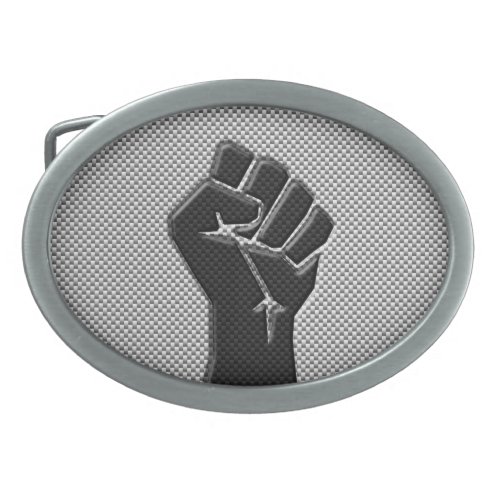 Solidarity Fist in Carbon Fiber Style Oval Belt Buckle