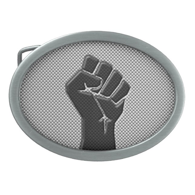 Solidarity Fist in Carbon Fiber Style Oval Belt Buckle (Front)