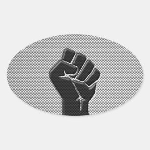 Solidarity Fist in Carbon Fiber Style Oval Sticker
