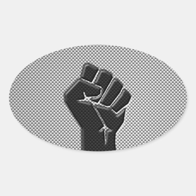 Solidarity Fist in Carbon Fiber Style Oval Sticker (Front)
