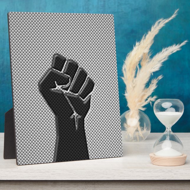 Solidarity Fist in Carbon Fiber Style Plaque (Side)
