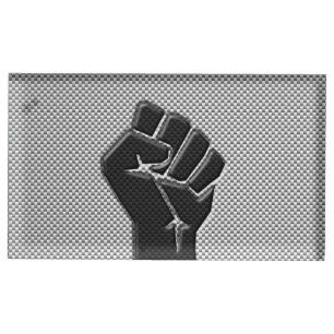 Solidarity Fist in Carbon Fiber Style Table Card Holder