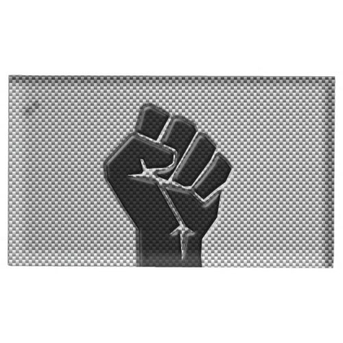 Solidarity Fist in Carbon Fiber Style Table Card Holder