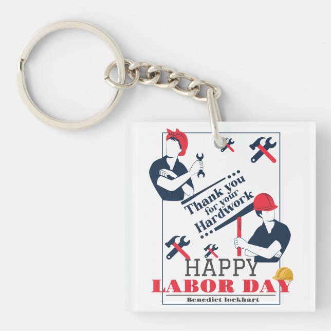 Solidarity Worker Unity Labor Day with USA flag  Keychain (Front)