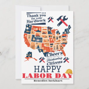 Solidarity Worker Unity Labor Day with USA flag  Thank You Card