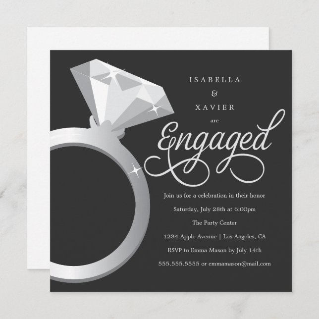 Solitaire | Custom Color Engagement Party Invite (Front/Back)