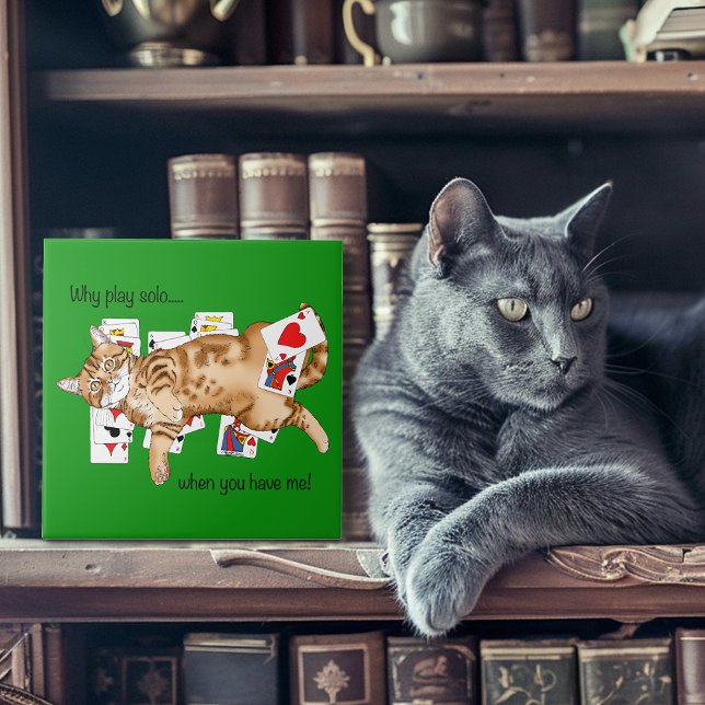 Solitaire Funny Orange Tabby Cat Playing Cards  Ceramic Tile (Creator Uploaded)