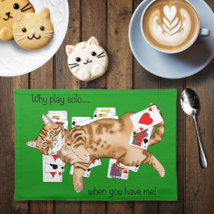 Solitaire Funny Orange Tabby Cat Playing Cards Cloth Placemat