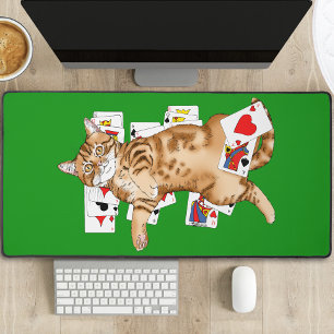 Solitaire Funny Orange Tabby Cat Playing Cards Desk Mat
