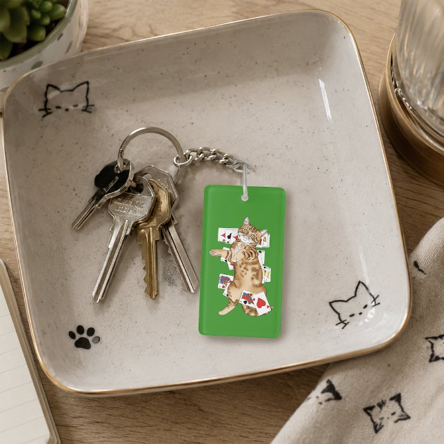 Solitaire Funny Orange Tabby Cat Playing Cards  Keychain (Creator Uploaded)
