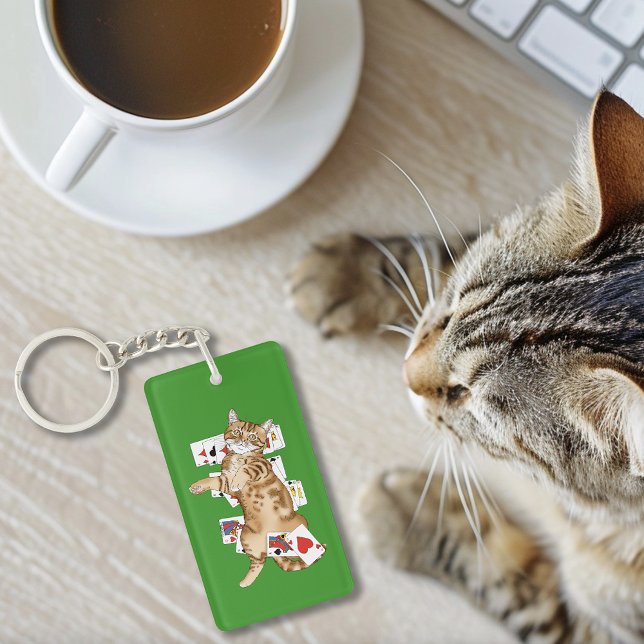 Solitaire Funny Orange Tabby Cat Playing Cards  Keychain (Creator Uploaded)