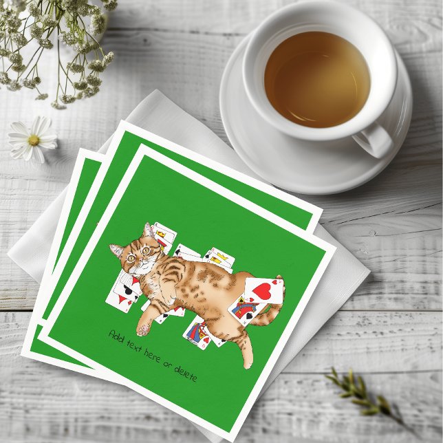 Solitaire Funny Orange Tabby Cat Playing Cards  Napkins (Creator Uploaded)