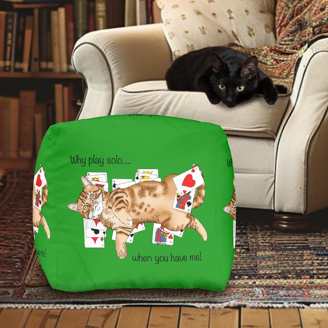 Solitaire Funny Orange Tabby Cat Playing Cards  Pouf (Creator Uploaded)