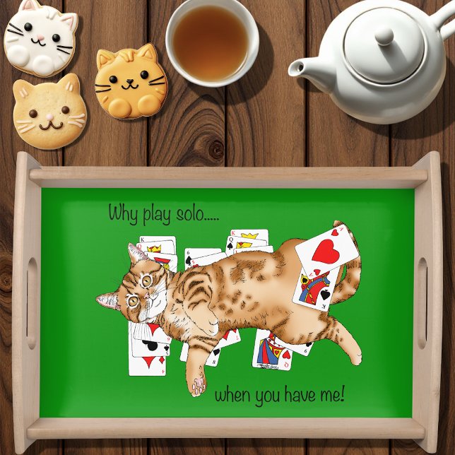 Solitaire Funny Orange Tabby Cat Playing Cards  Serving Tray (Creator Uploaded)