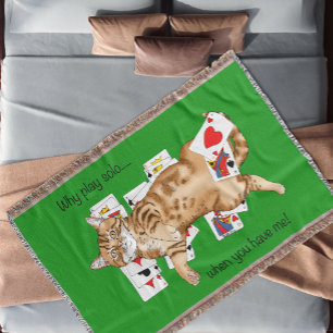 Solitaire Funny Orange Tabby Cat Playing Cards  Throw Blanket