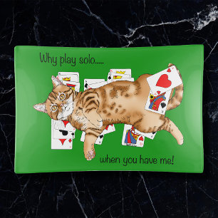 Solitaire Funny Orange Tabby Cat Playing Cards Trinket Tray