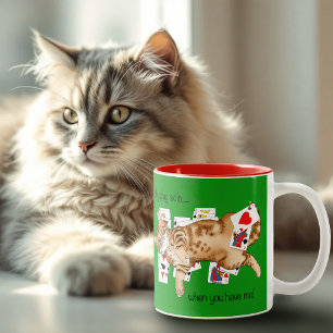 Solitaire Funny Orange Tabby Cat Playing Cards  Two-Tone Coffee Mug