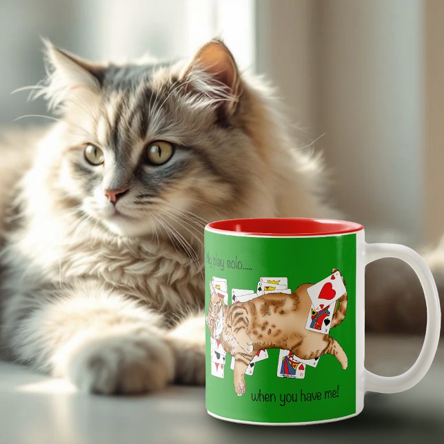 Solitaire Funny Orange Tabby Cat Playing Cards  Two-Tone Coffee Mug (Creator Uploaded)