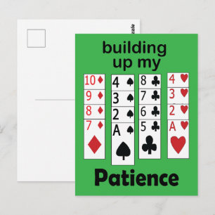 Solitaire Game Building Up My Patience Funny Quote Postcard