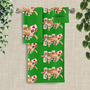 Solitaire Game Cards Cat Bath Towel Set