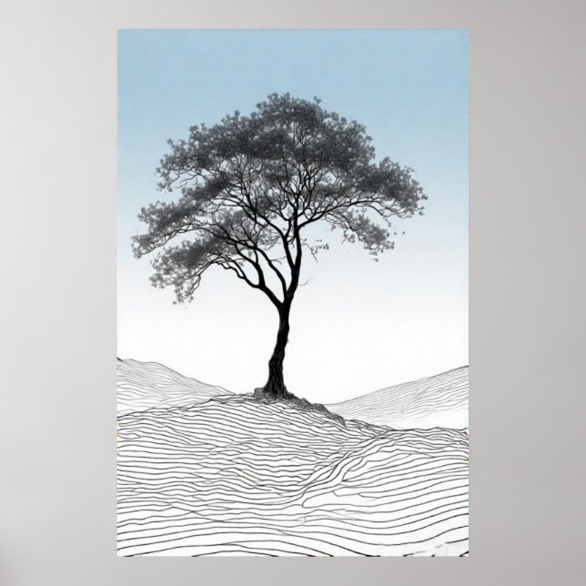 Solitary Elegance: A Minimalist Tree in Line Art Poster (Front)
