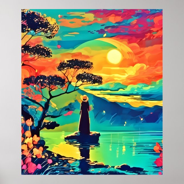 Solitary Figure at Sunset Poster (Front)