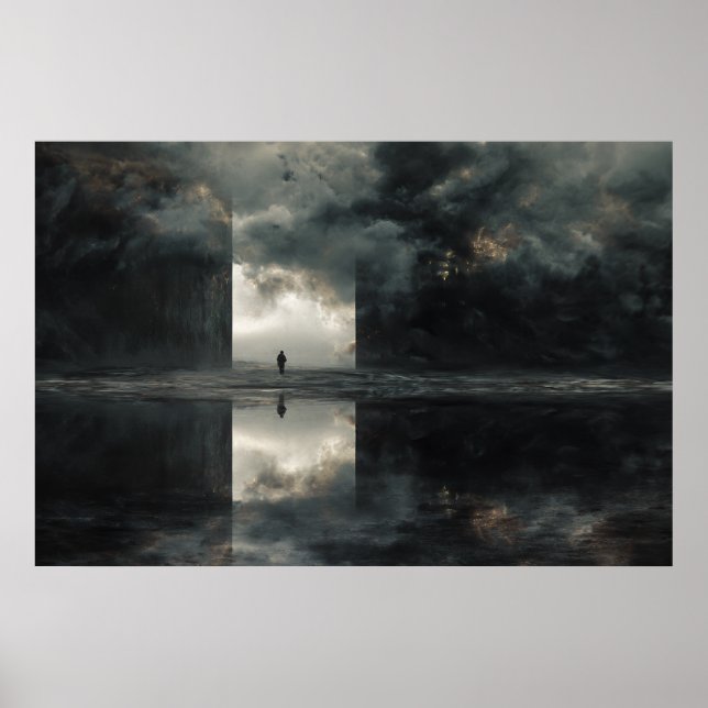 Solitary Figure Storm Cloud Mirror Abyss Poster (Front)