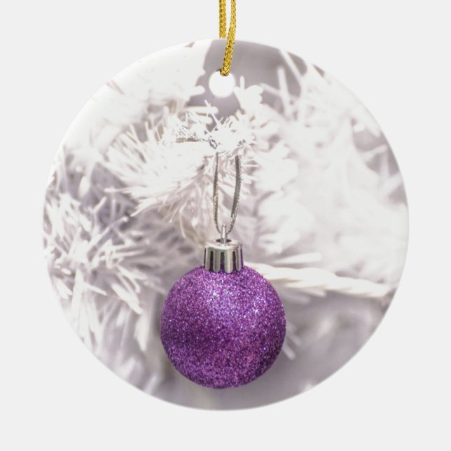 Solitary Purple Christmas Ball Ceramic Ornament (Front)
