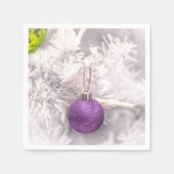 Solitary Purple Christmas Ball Paper Napkins by FunWithFibro at Zazzle