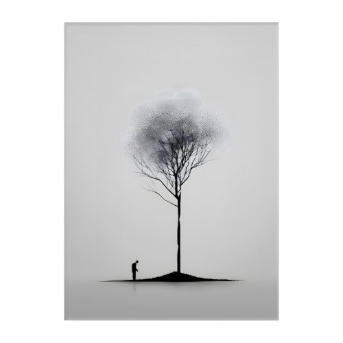 Solitary Reflection Minimalist Black and White Acrylic Print