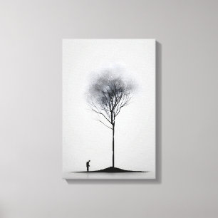 Solitary Reflection Minimalist Black and White Art Canvas Print