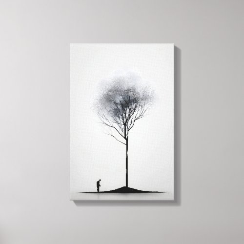 Solitary Reflection Minimalist Black and White Art Canvas Print