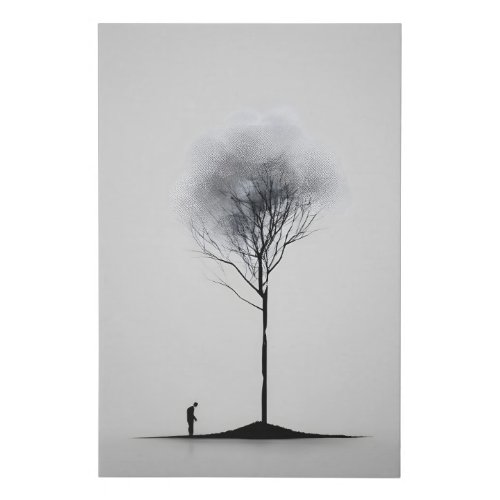 Solitary Reflection Minimalist Black and White Art Faux Canvas Print