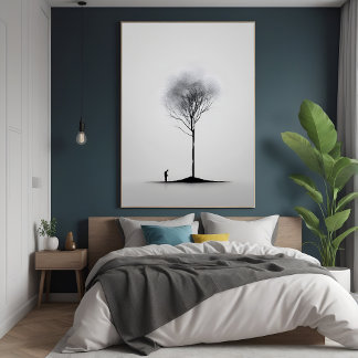 Solitary Reflection Minimalist Black and White Art Poster