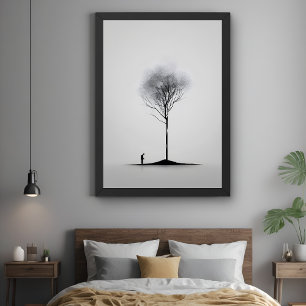 Solitary Reflection Minimalist Black and White Art Poster