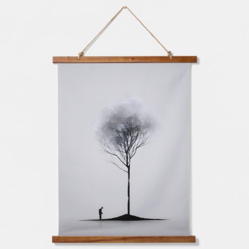 Solitary Reflection Minimalist Black and White Hanging Tapestry