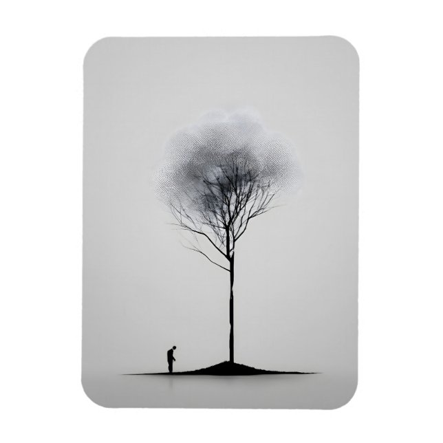 Solitary Reflection Minimalist Black and White Magnet (Vertical)