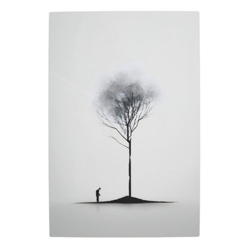 Solitary Reflection Minimalist Black and White Metal Print