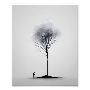 Solitary Reflection Minimalist Black and White Photo Print